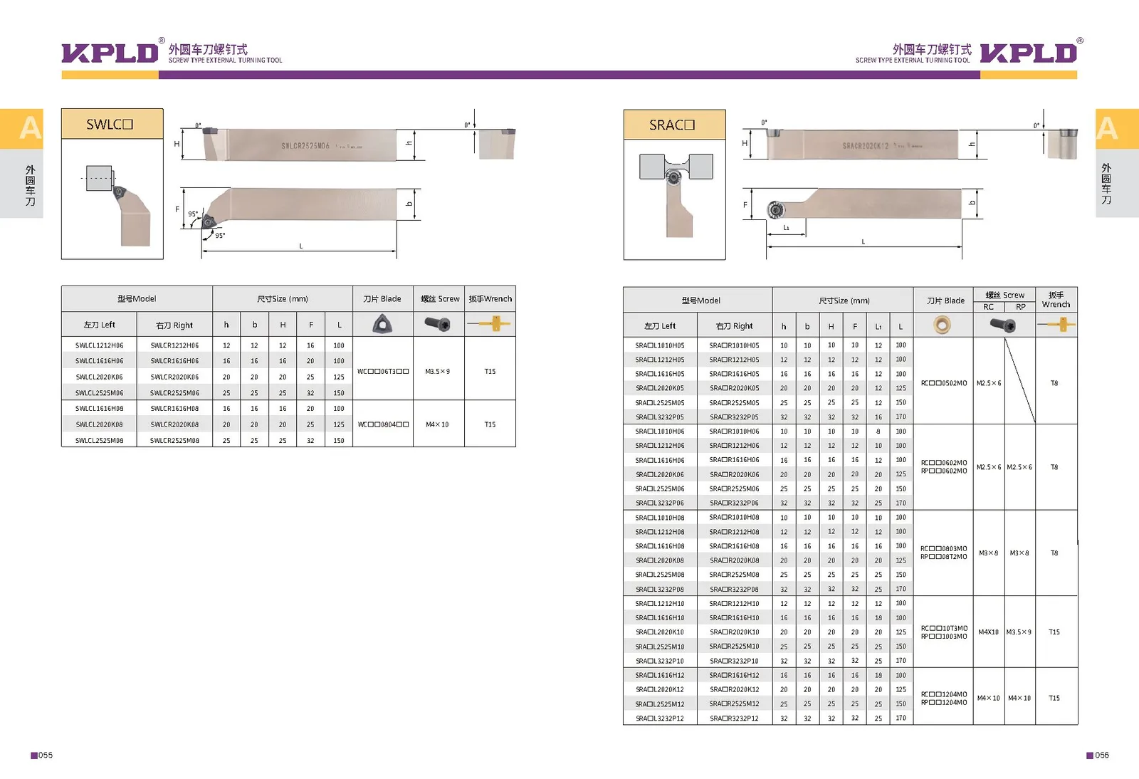 Original catalogue page 36: turning tools and accessory selection data.