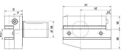 VDI B5 Radial Tool Holder - Right, Long: dimension drawing with catalogue reference labels