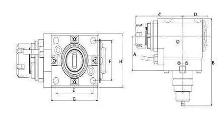BMT Right-Angle Driven Tool Holder: dimension drawing with catalogue reference labels