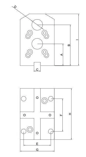 BMT double boring holder dimension drawing, including overall front-view height I.