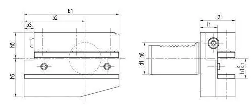 VDI B6 Radial Tool Holder - Left, Long: dimension drawing with catalogue reference labels