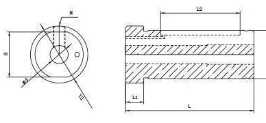 Internally Cooled Guide Sleeve: dimension drawing with catalogue reference labels