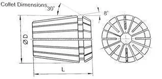 ER Collet: dimension drawing with catalogue reference labels