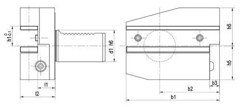 VDI B7 Inverted Radial Tool Holder - Right, Long: dimension drawing with catalogue reference labels