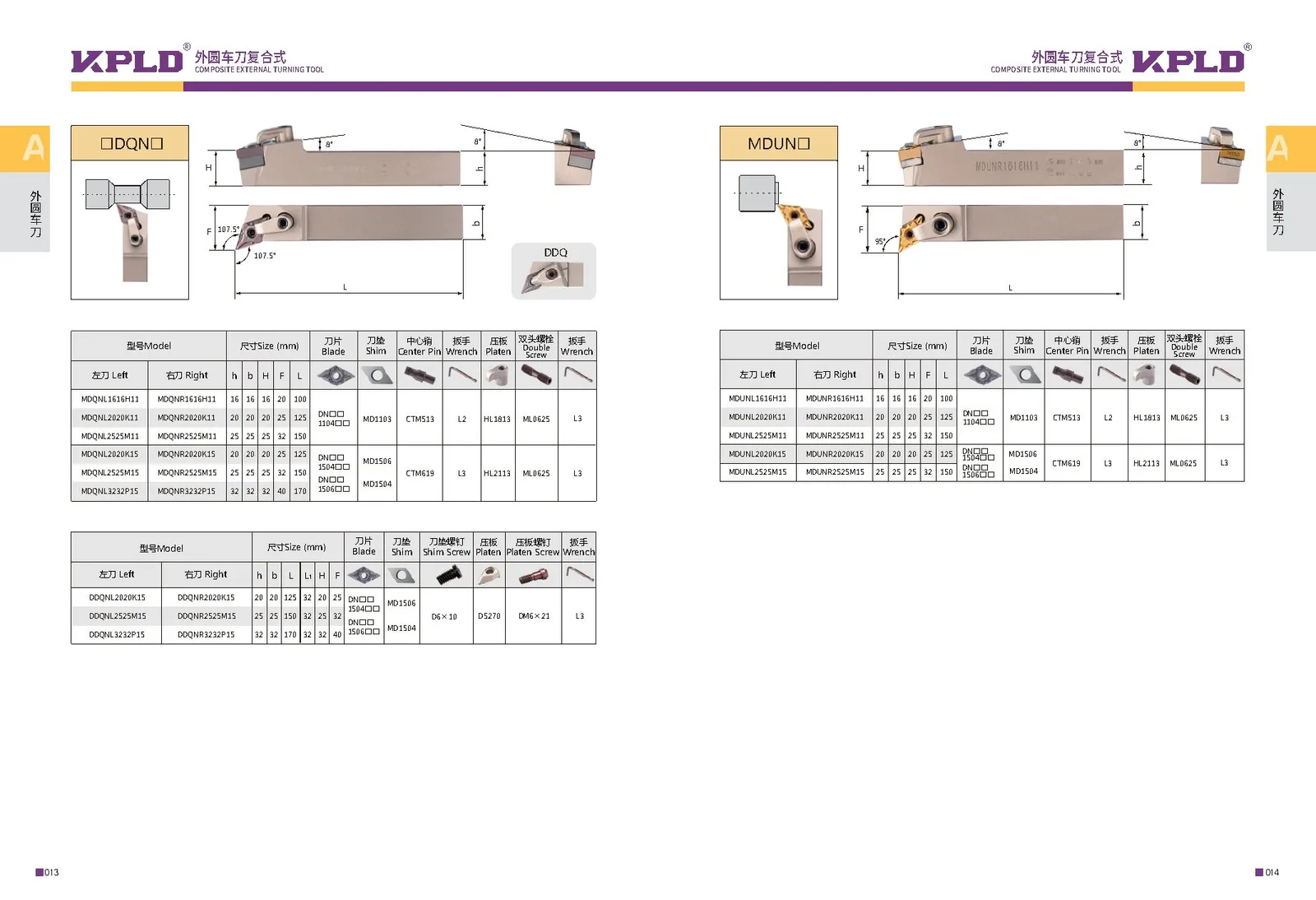 Original catalogue page 15: turning tools and accessory selection data.