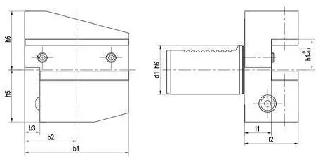 VDI B4 Inverted Radial Tool Holder - Left, Short: dimension drawing with catalogue reference labels