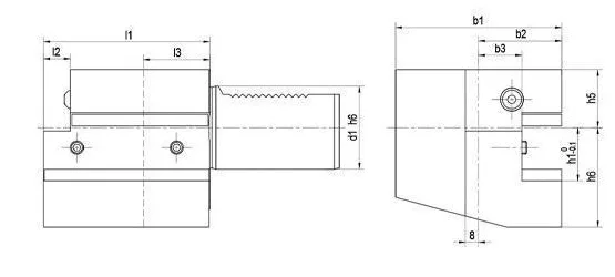 VDI C1 Axial Tool Holder - Right: dimension drawing with catalogue reference labels