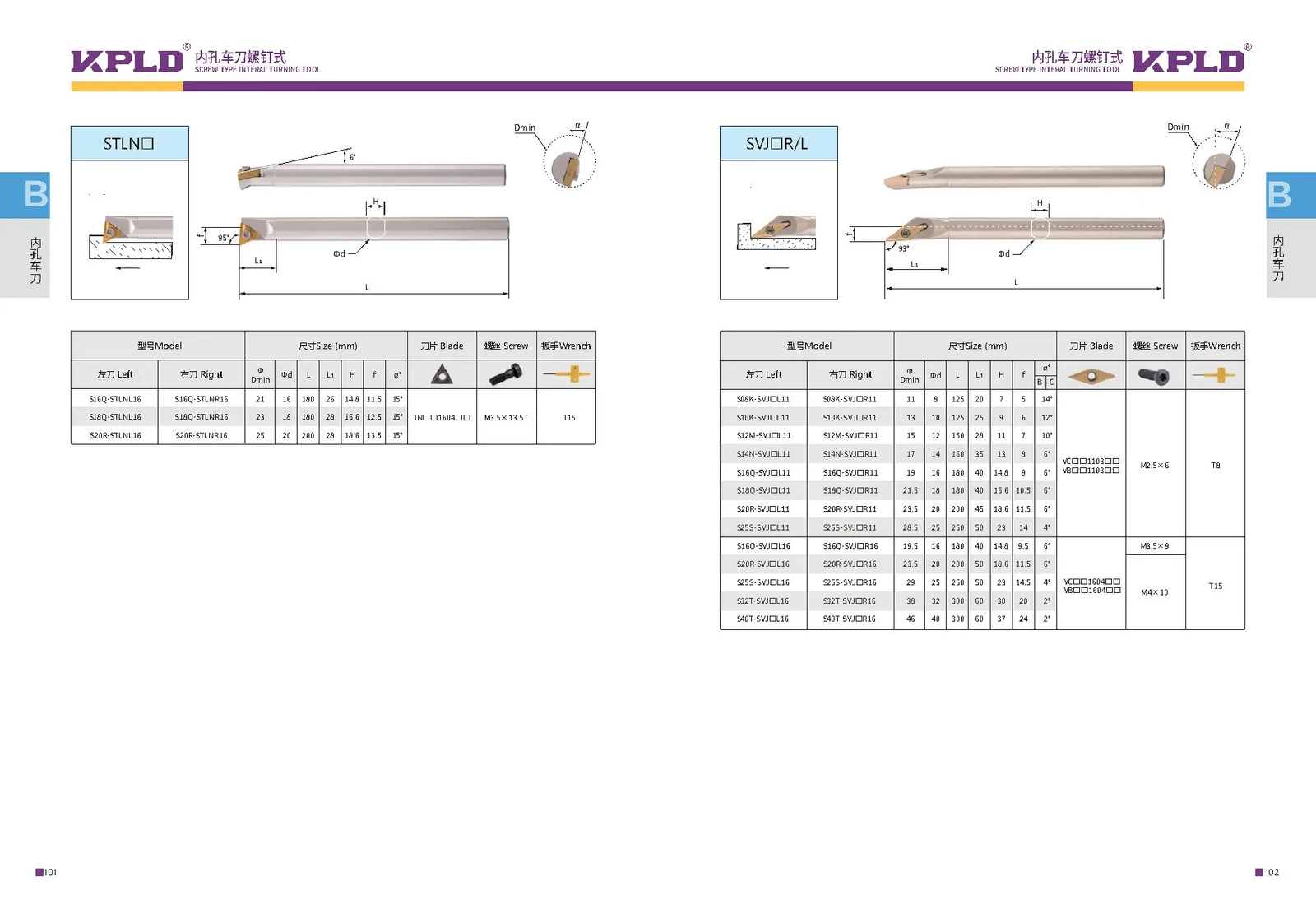 Original catalogue page 59: turning tools and accessory selection data.