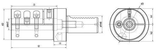 VDI E2S Slotted Boring Bar Holder: dimension drawing with catalogue reference labels