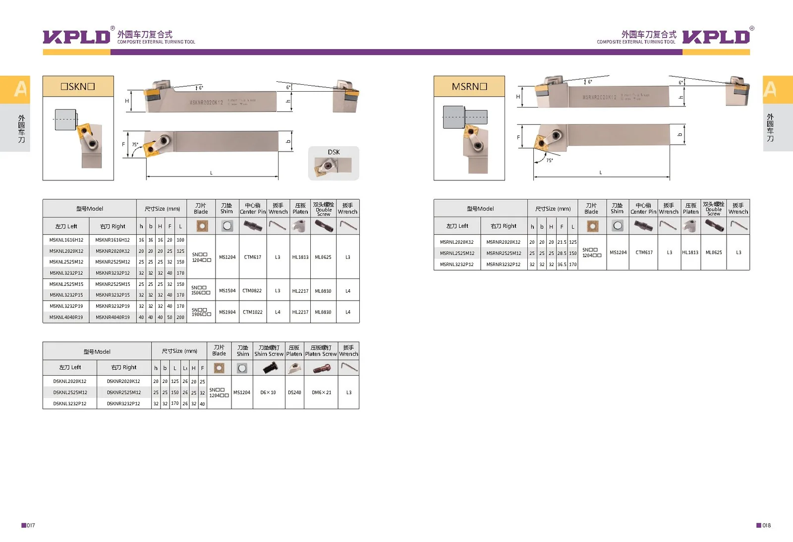 Original catalogue page 17: turning tools and accessory selection data.