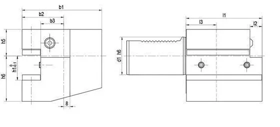 VDI C2 Axial Tool Holder - Left: dimension drawing with catalogue reference labels