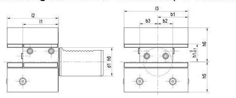 VDI D2 Inverted Multi-Seat Rectangular Tool Holder: dimension drawing with catalogue reference labels