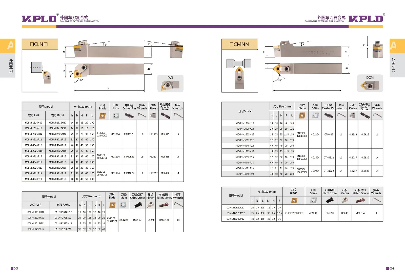 Original catalogue page 12: turning tools and accessory selection data.
