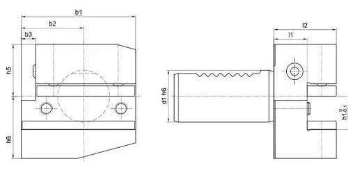 VDI B2 Radial Tool Holder - Left, Short: dimension drawing with catalogue reference labels