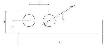 Double-Hole Lathe Tool Holder: dimension drawing with catalogue reference labels