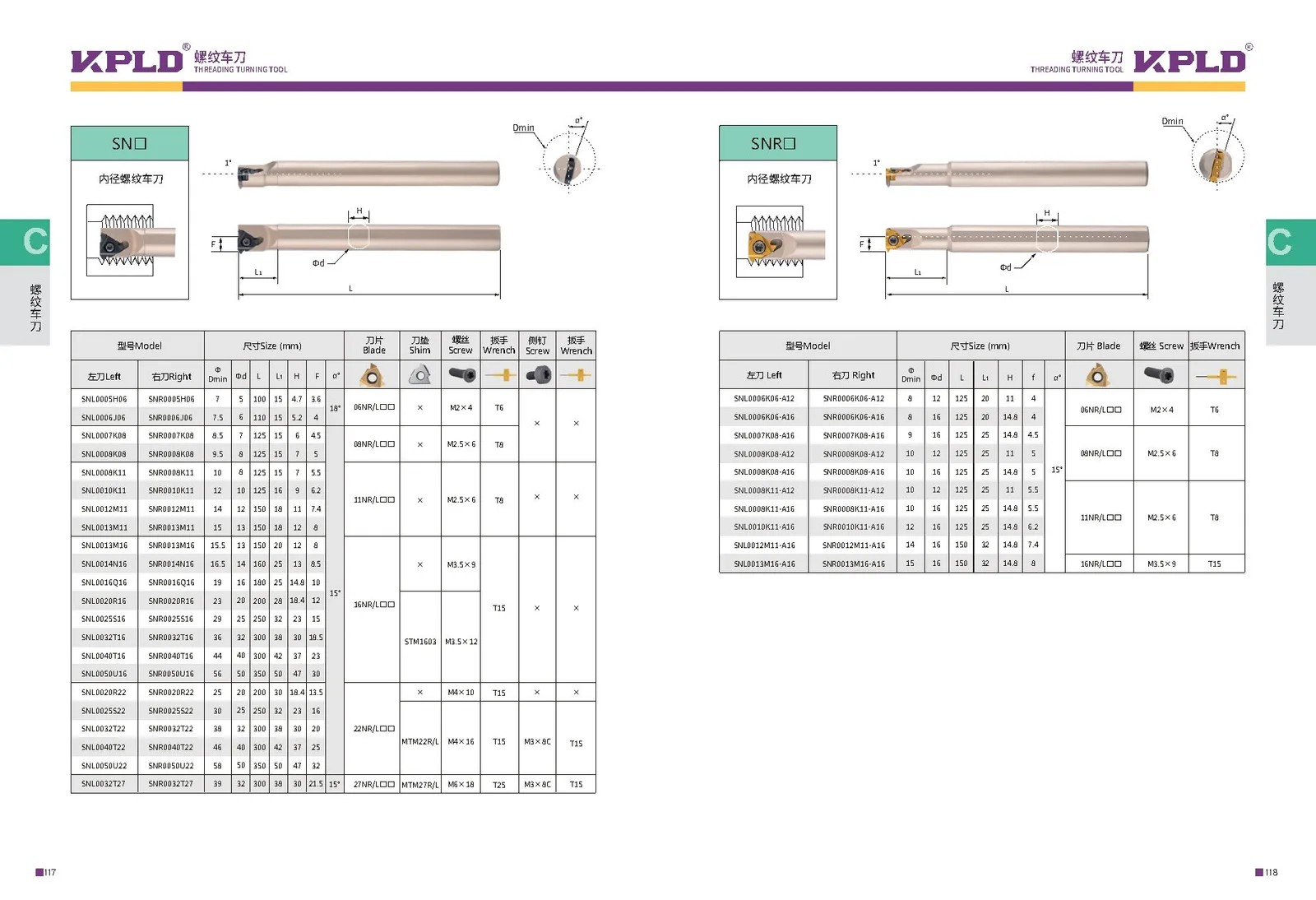 Original catalogue page 67: turning tools and accessory selection data.