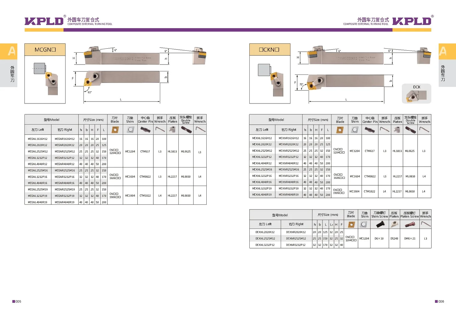Original catalogue page 11: turning tools and accessory selection data.