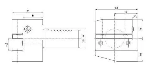 VDI B1 Radial Tool Holder - Right, Short: dimension drawing with catalogue reference labels