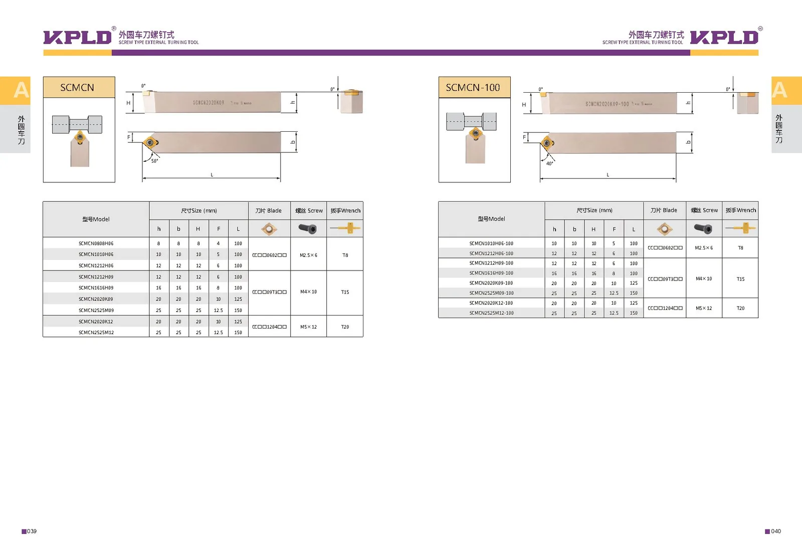 Original catalogue page 28: turning tools and accessory selection data.