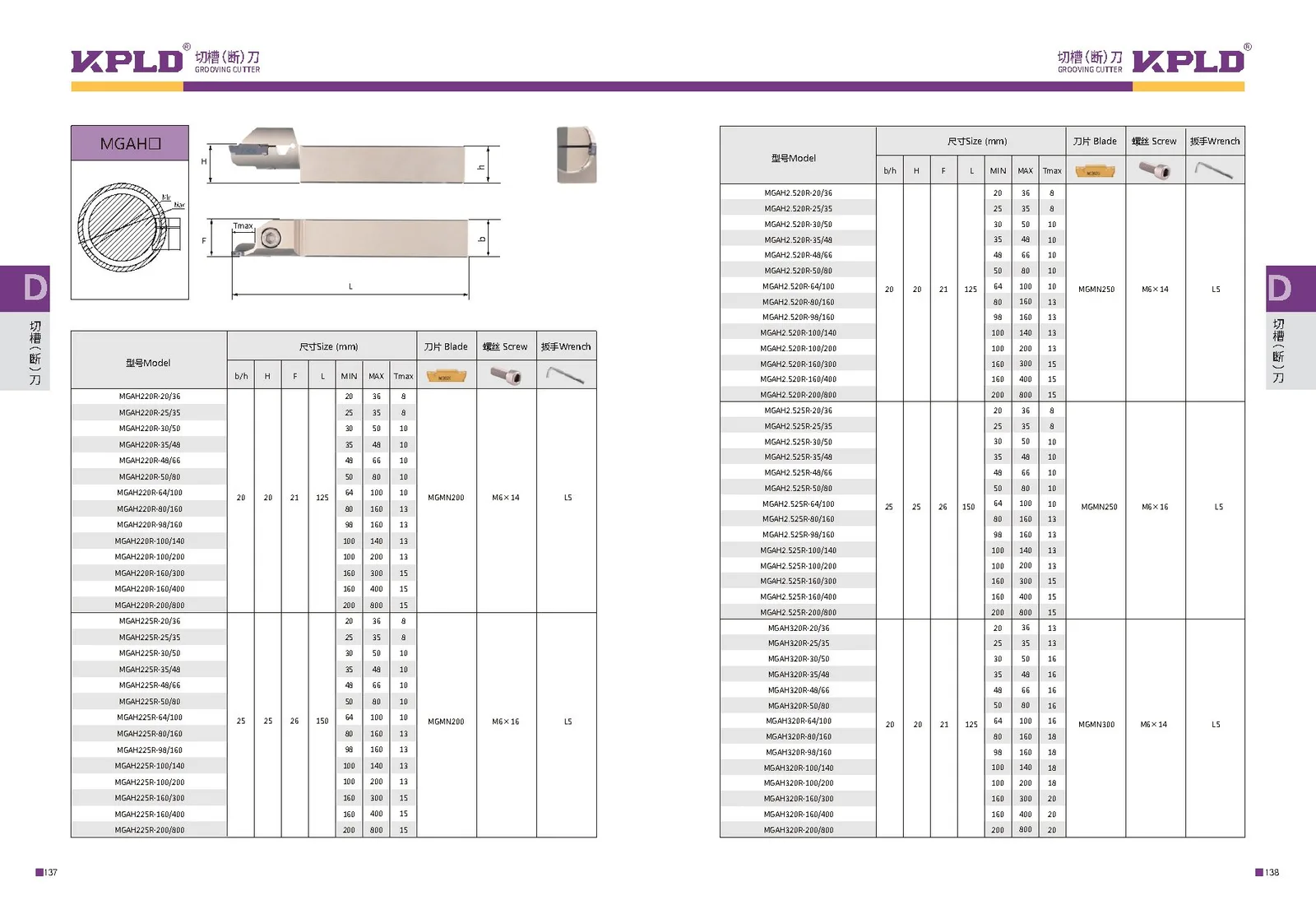 Original catalogue page 77: turning tools and accessory selection data.