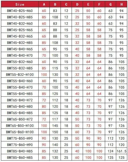 BMT Boring Tool Holder: original model selection and specification table, PDF page 3