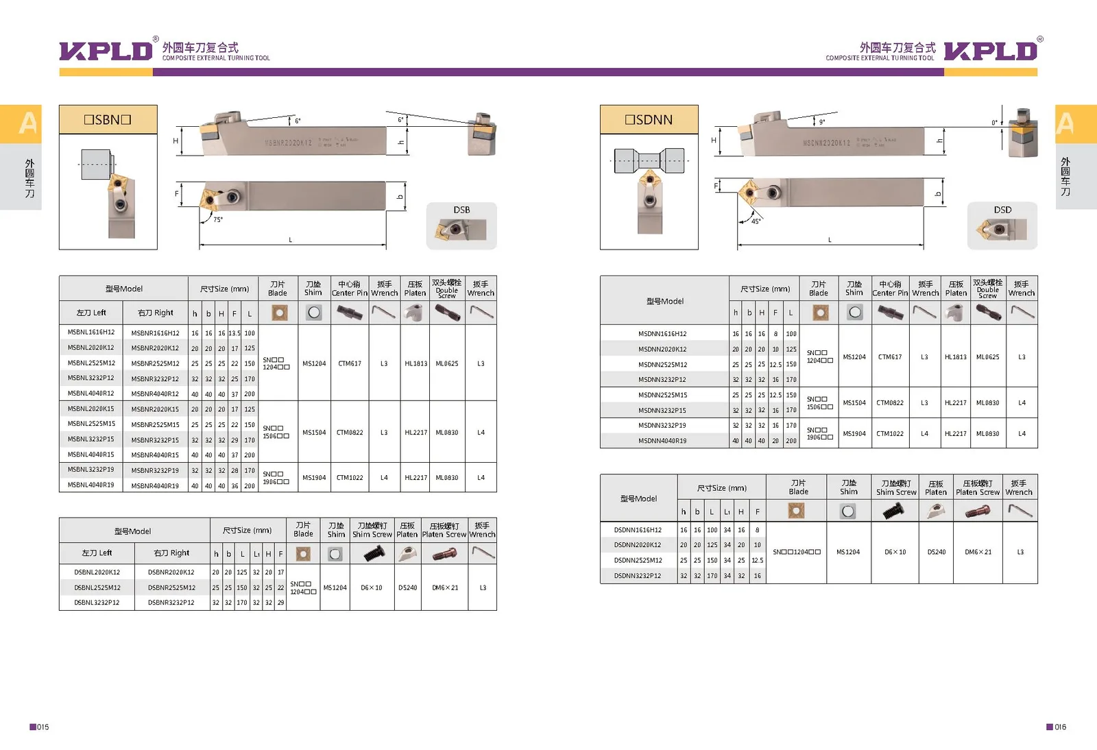 Original catalogue page 16: turning tools and accessory selection data.