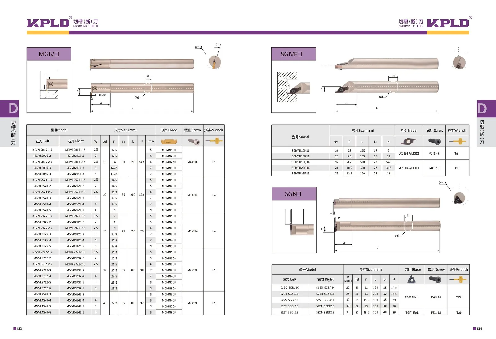 Original catalogue page 75: turning tools and accessory selection data.