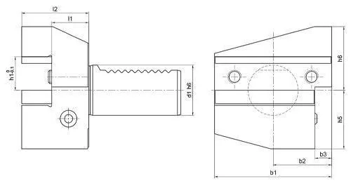 VDI B3 Inverted Radial Tool Holder - Right, Short: dimension drawing with catalogue reference labels