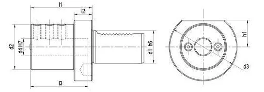 VDI E2 Boring Tool Holder: dimension drawing with catalogue reference labels