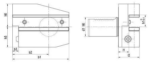VDI B8 Inverted Radial Tool Holder - Left, Long: dimension drawing with catalogue reference labels