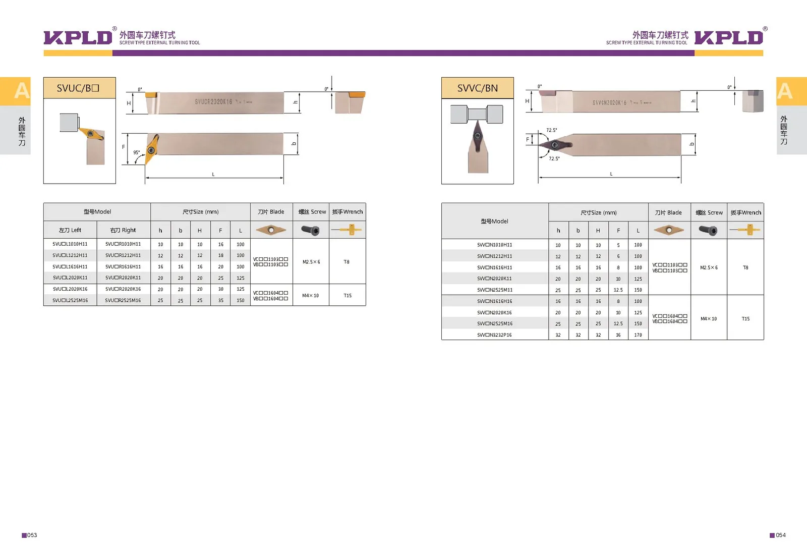Original catalogue page 35: turning tools and accessory selection data.