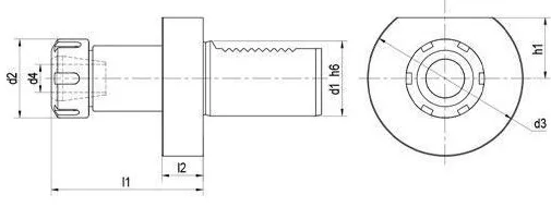 VDI E4 ER Collet Chuck: dimension drawing with catalogue reference labels